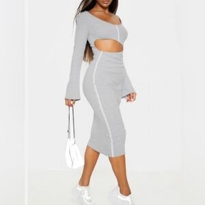 PrettyLittleThing Cut Out Midi Dress Stretch Knit Body Con Size 10 Sporty NWOT
